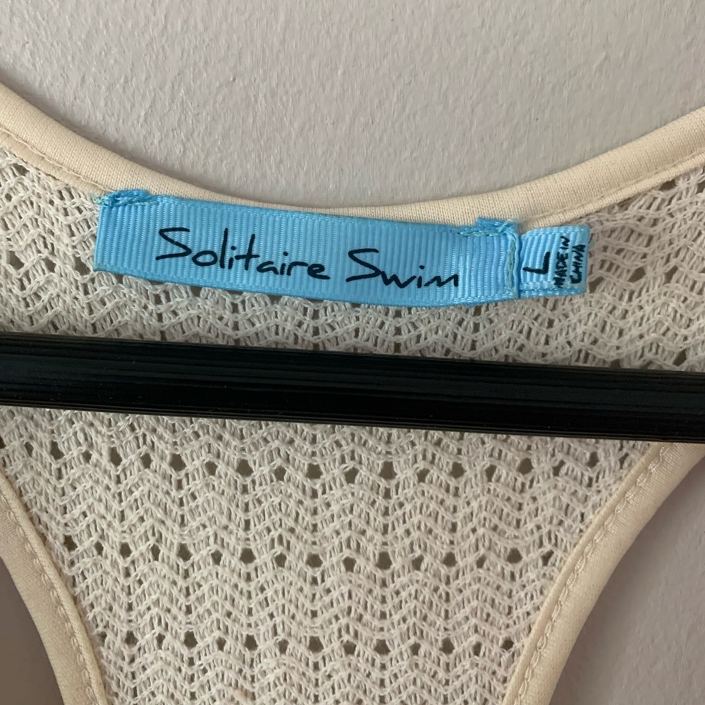 Solitaire Swim Crochet Fringed Cream Cotton Swim Coverup - Picture 9 of 14